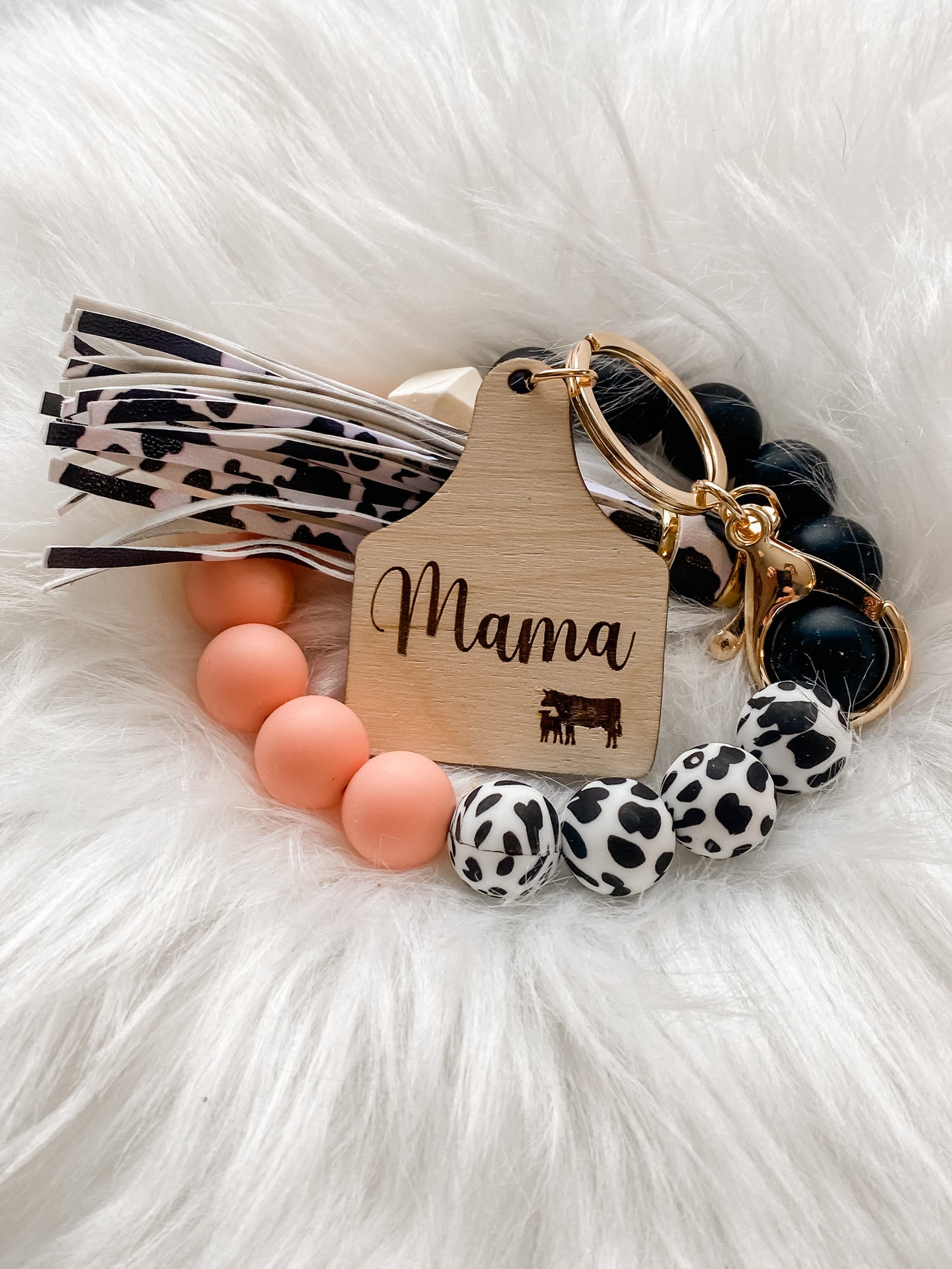 Mama Cow tag Peach Wristlet