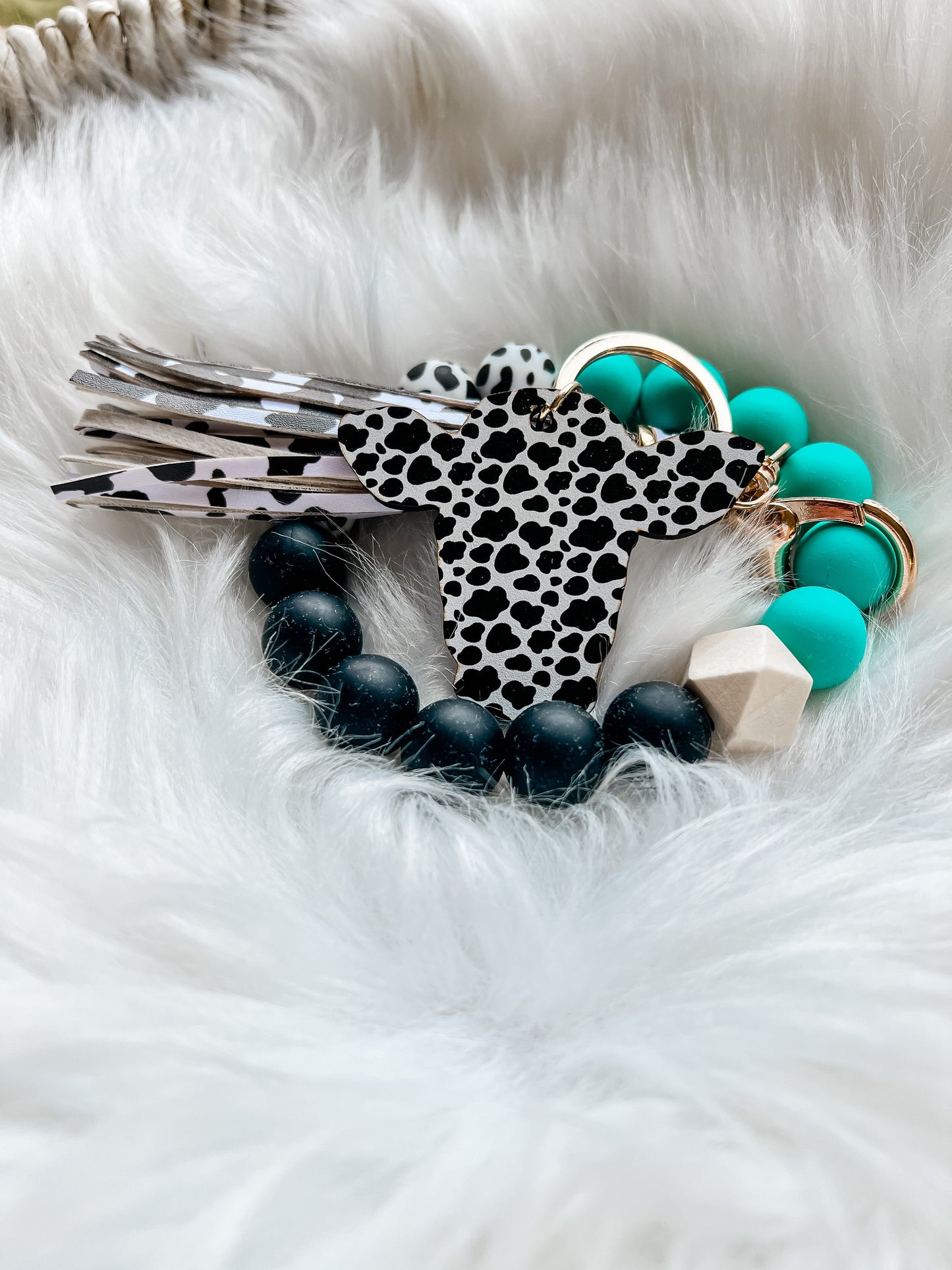 Cow print cow head wristlet