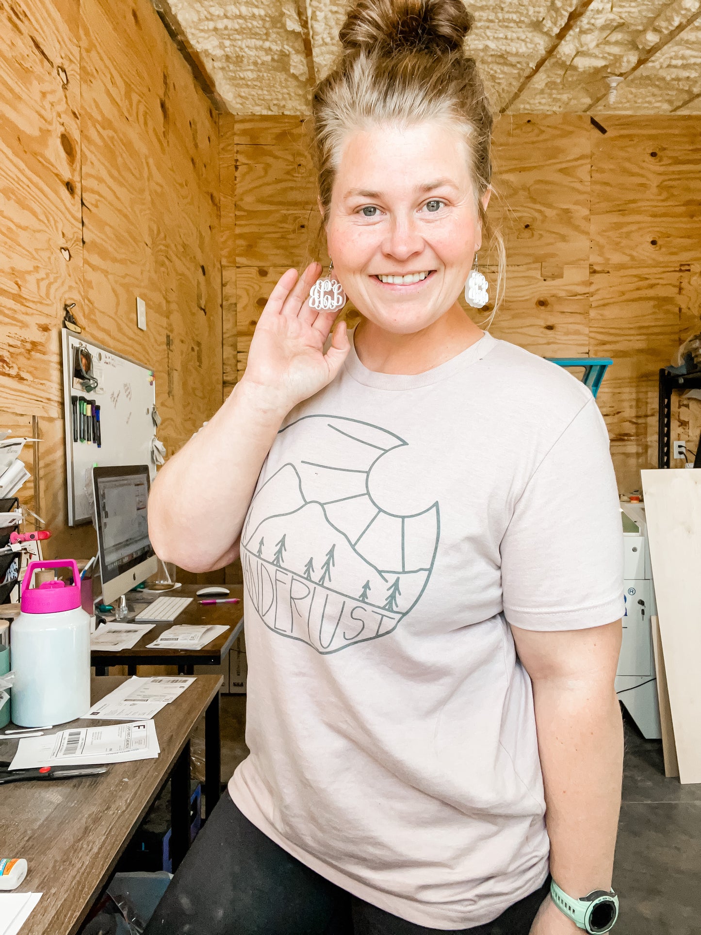 White Acrylic Monogram Earrings