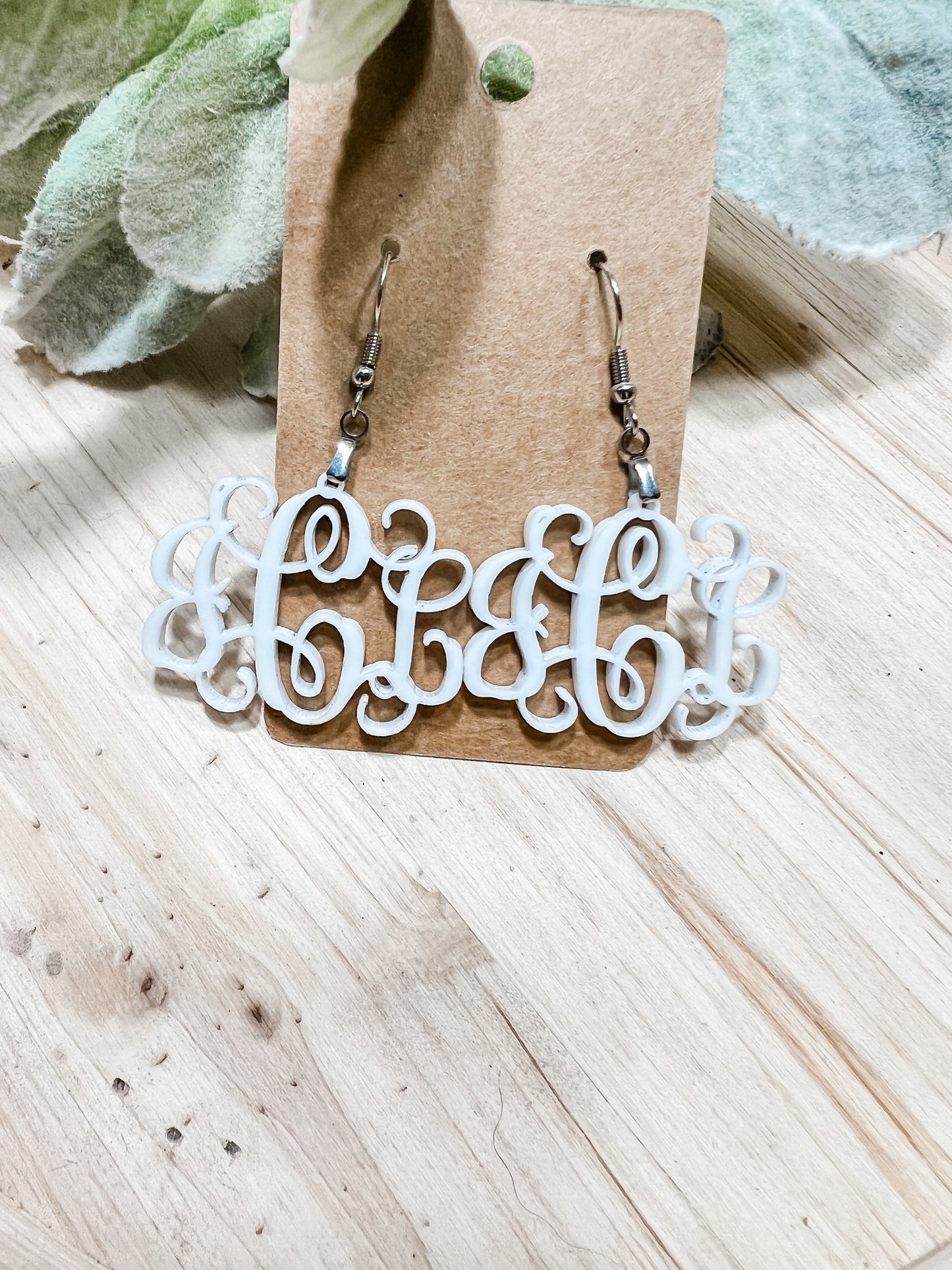 White Acrylic Monogram Earrings
