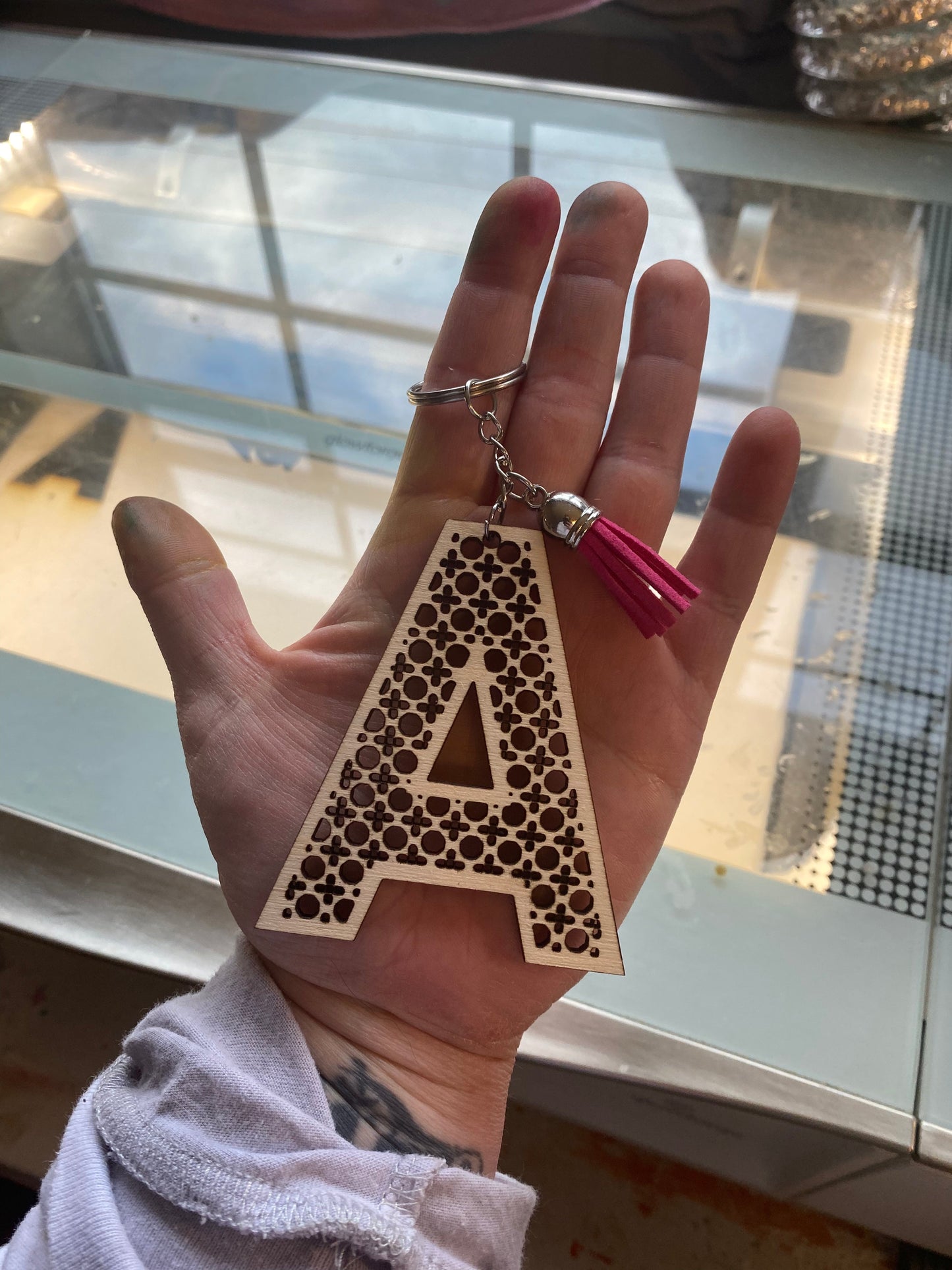 Rattan Initial Keychain