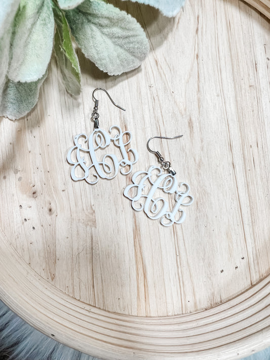 White Acrylic Monogram Earrings