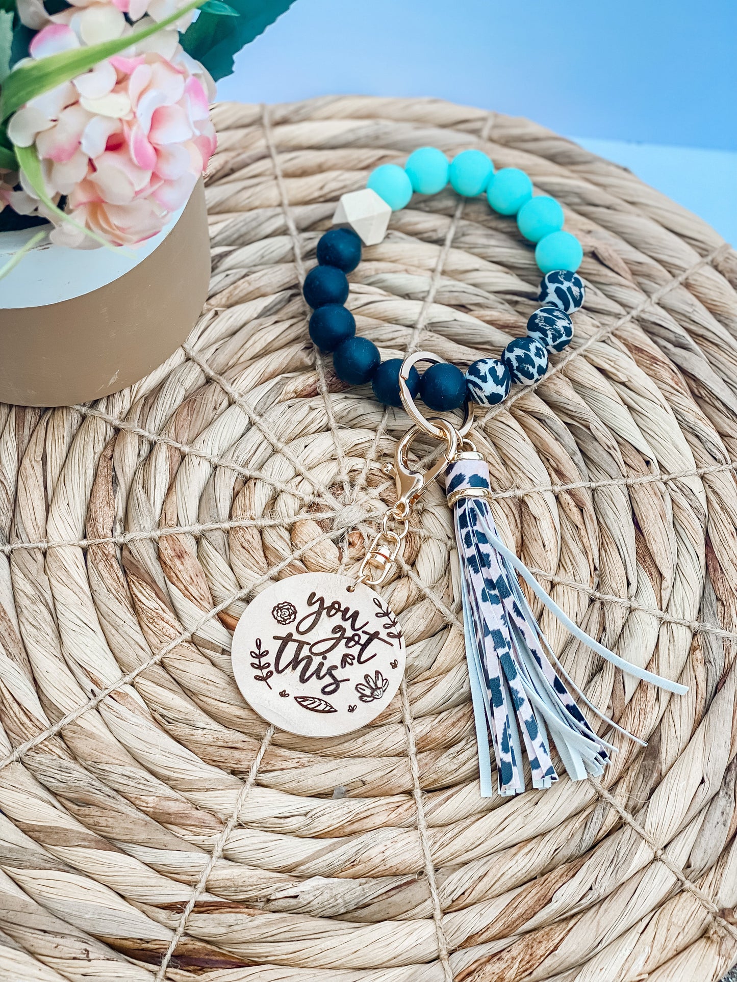 You Got This Mint and Cheetah Wristlet