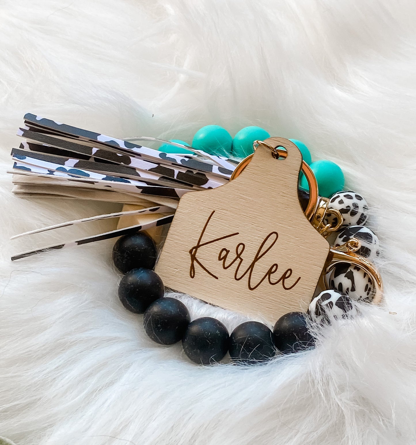 Cow Tag Wristlet With Personalized Tag