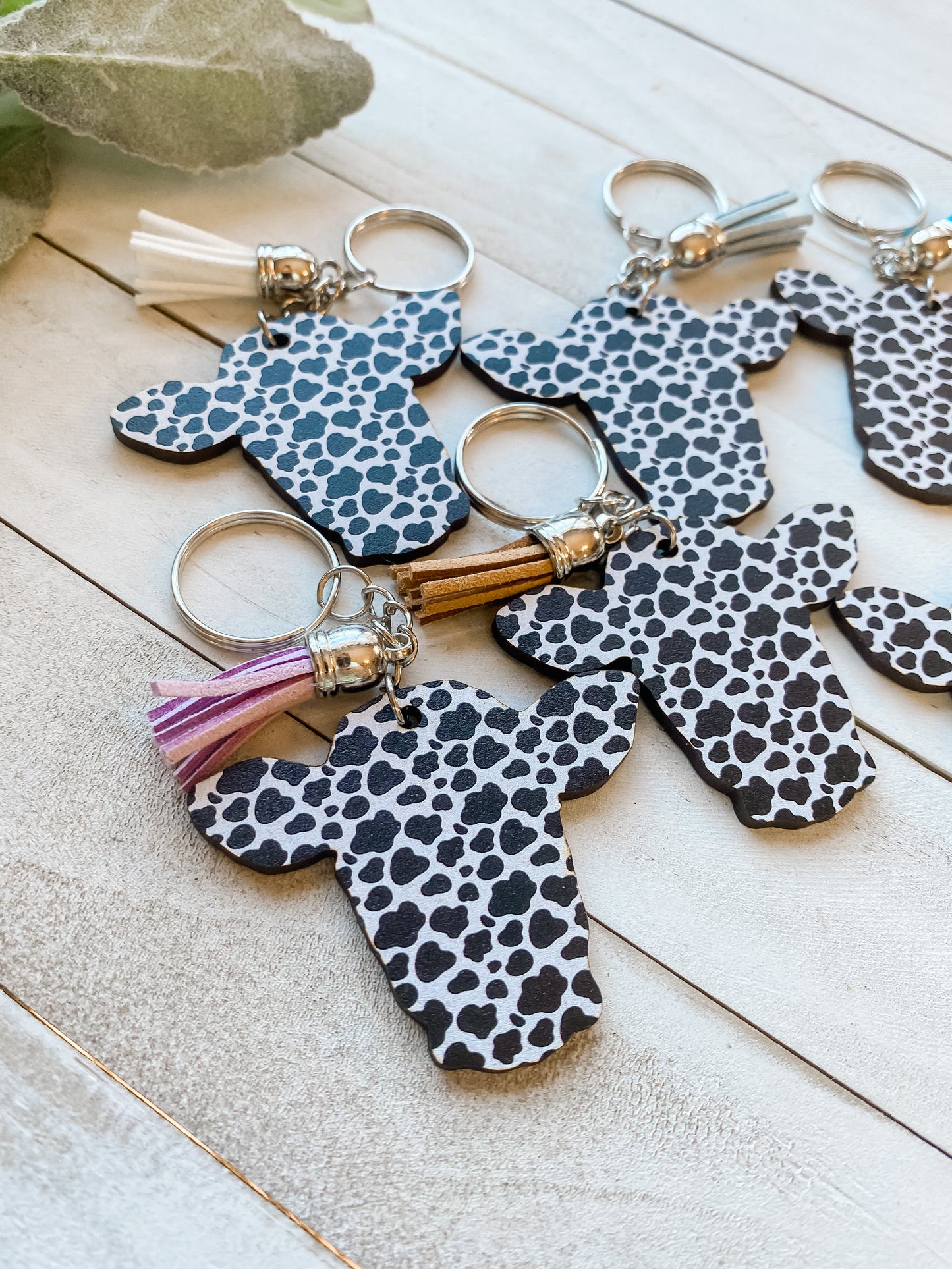 Black and white cow print keychain