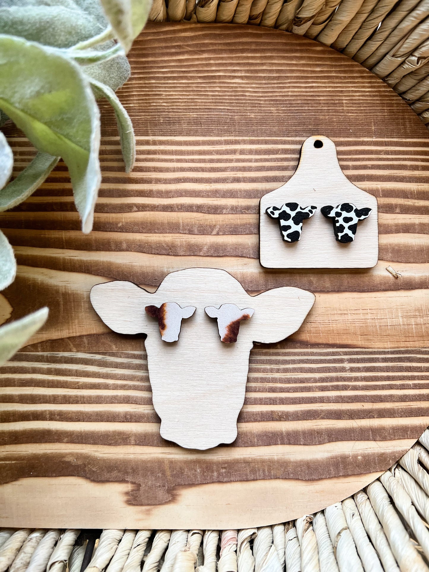 Cow tag and cow head earring holders