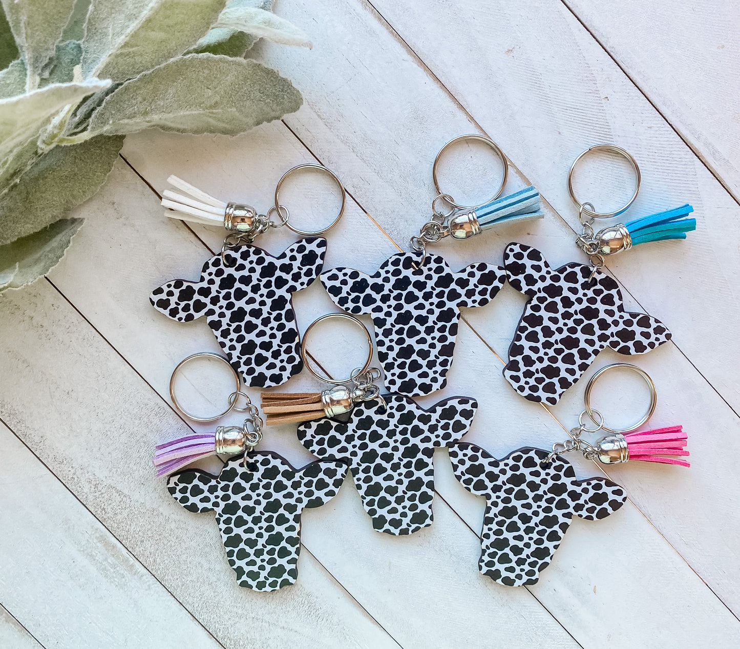 Black and white cow print keychain