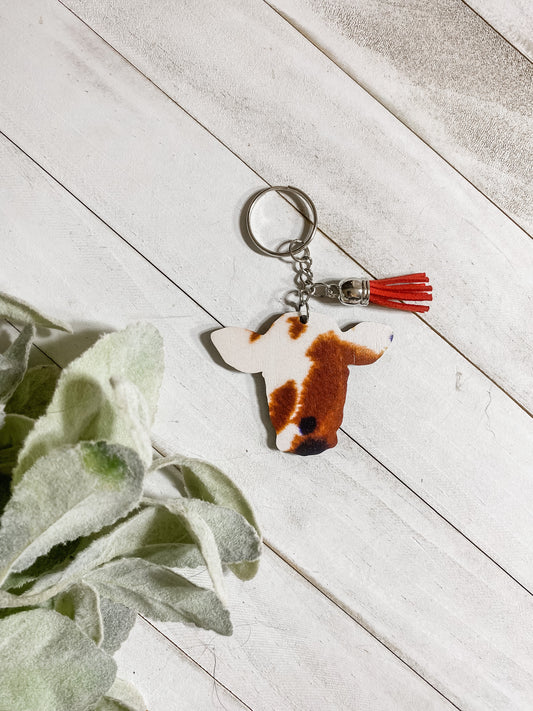 Cow Print Cow Head Keychain