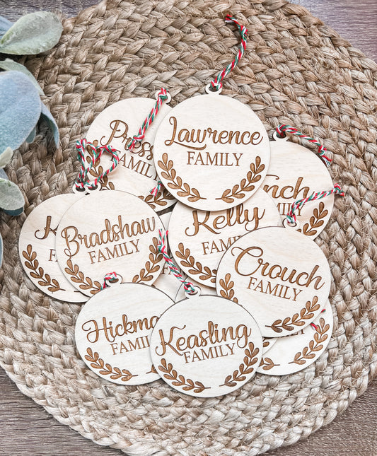 Last Name Ornaments With Greenery